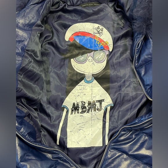 Marc by Marc Jacobs MBMJ Blue Puffer Coat Jacket w/ Fur Hood Womens size Medium - Picture 8 of 10